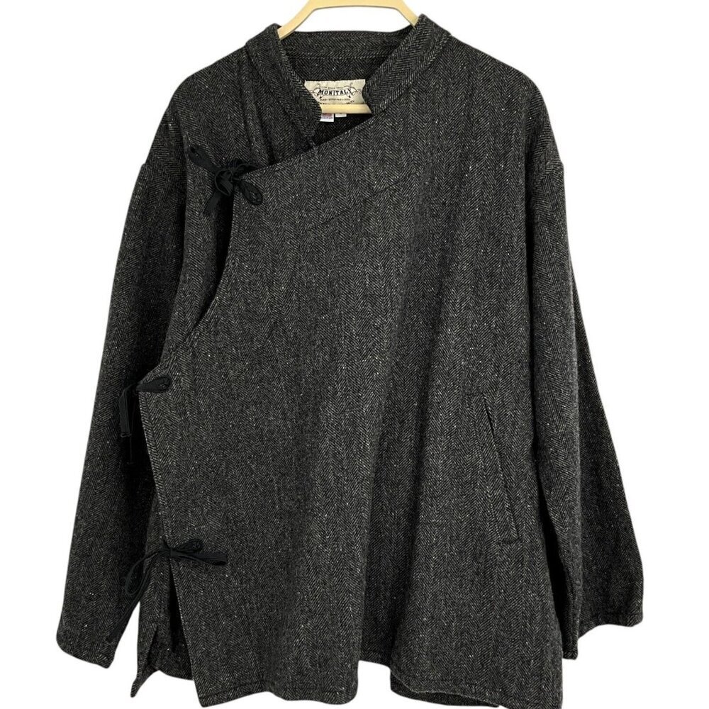 Monitaly AW 16 Size S Men's Jacket Grey Wool Blend Side Closure Wrap Style - Picture 3 of 13